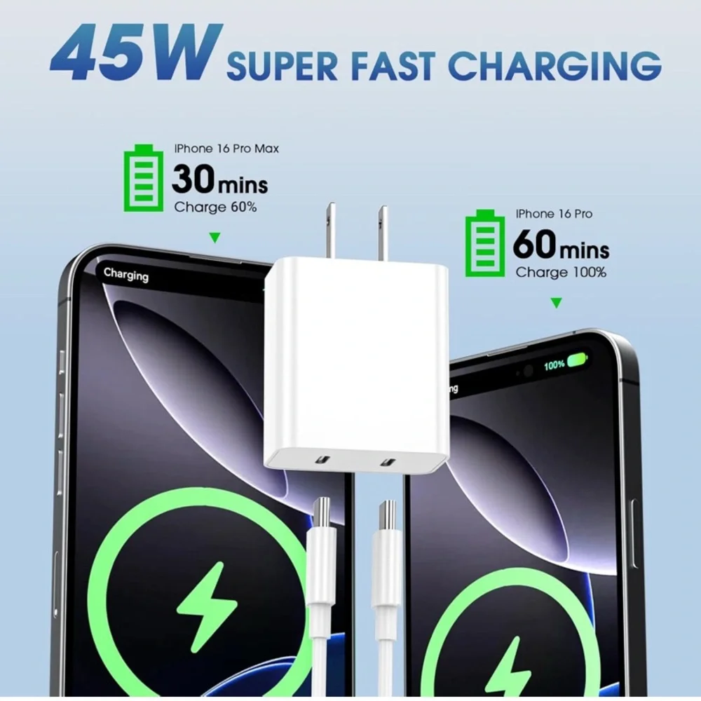 White USB-C Fast Charging Adapter and Cable Set